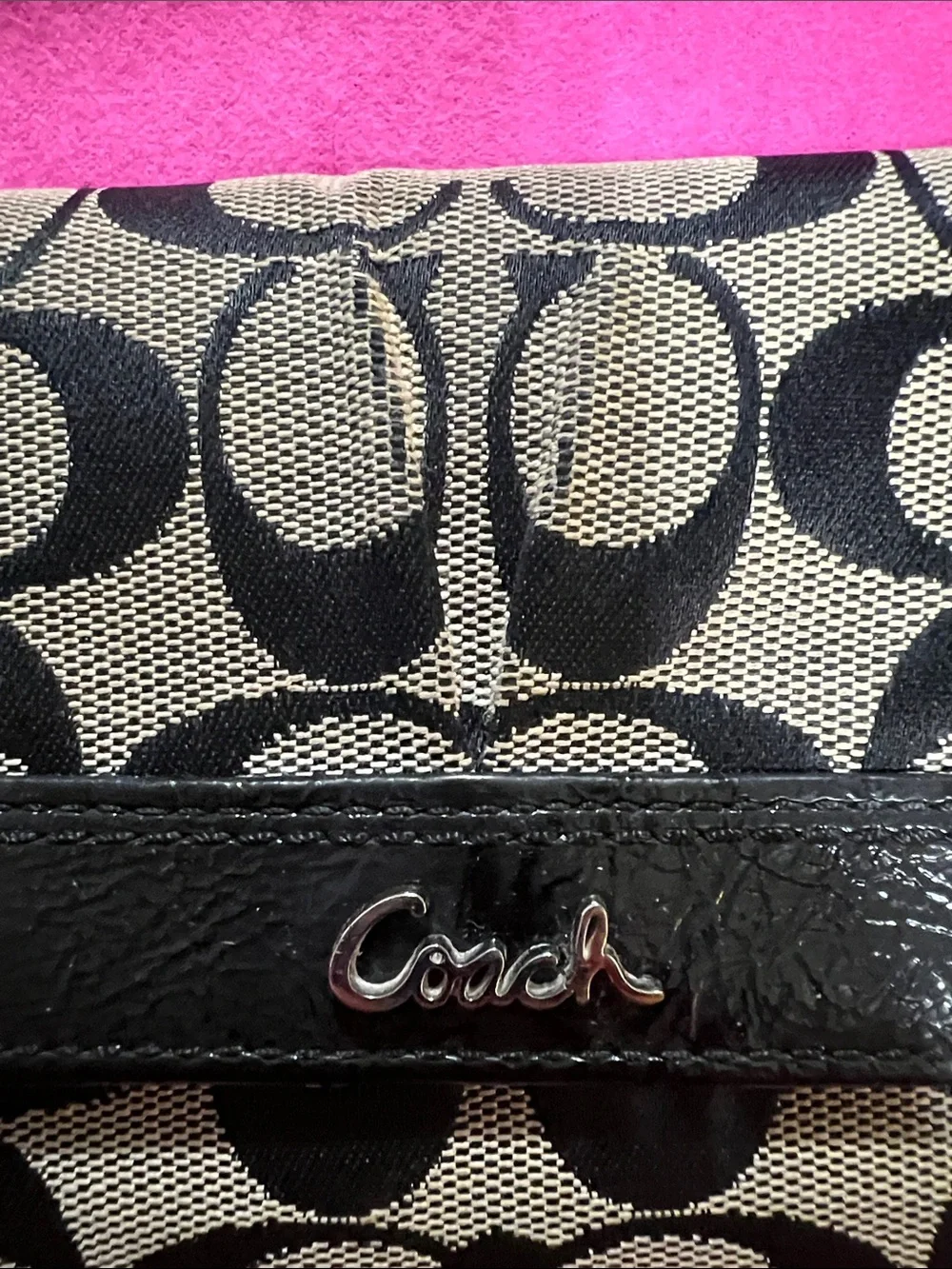 Coach Black and Beige Signature Fold Wallet